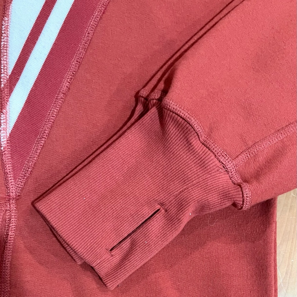 Free People Red Zip-Up Sweatshirt with White Stripes - Picture 3 of 6